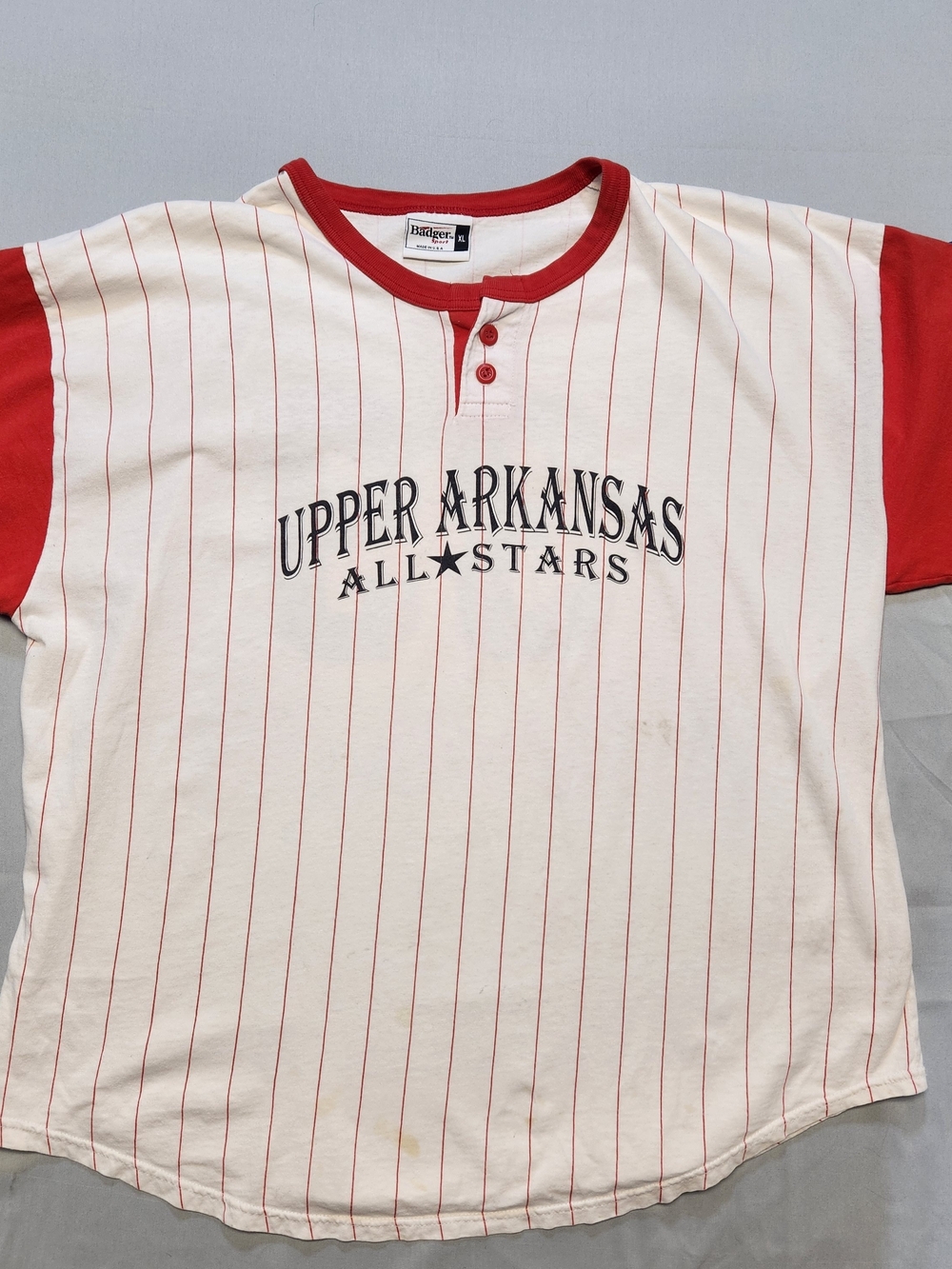 Vtg Upper Arkansas All Stars Logo T-Shirt XL Badger Sport USA Babe Ruth Patch